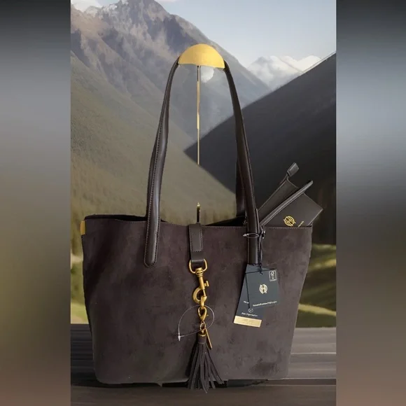 🆕 House of Harlow 1960 Brown faux Suede Luxe Tote & Wristlet Shoulder Bag Set - Picture 2 of 15